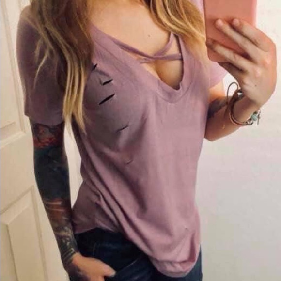 Tops - Mauve color destroyed tee Tops - Mauve color destroyed tee